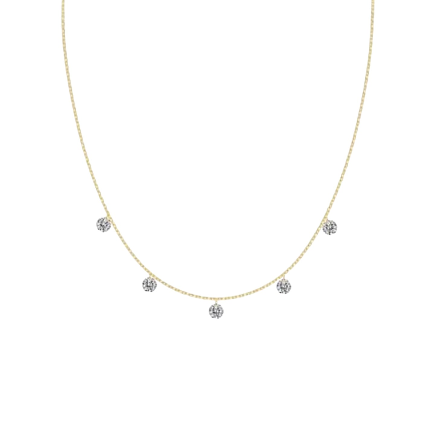 Gold sparkle stone necklace with five zirconia stone accents on a delicate chain