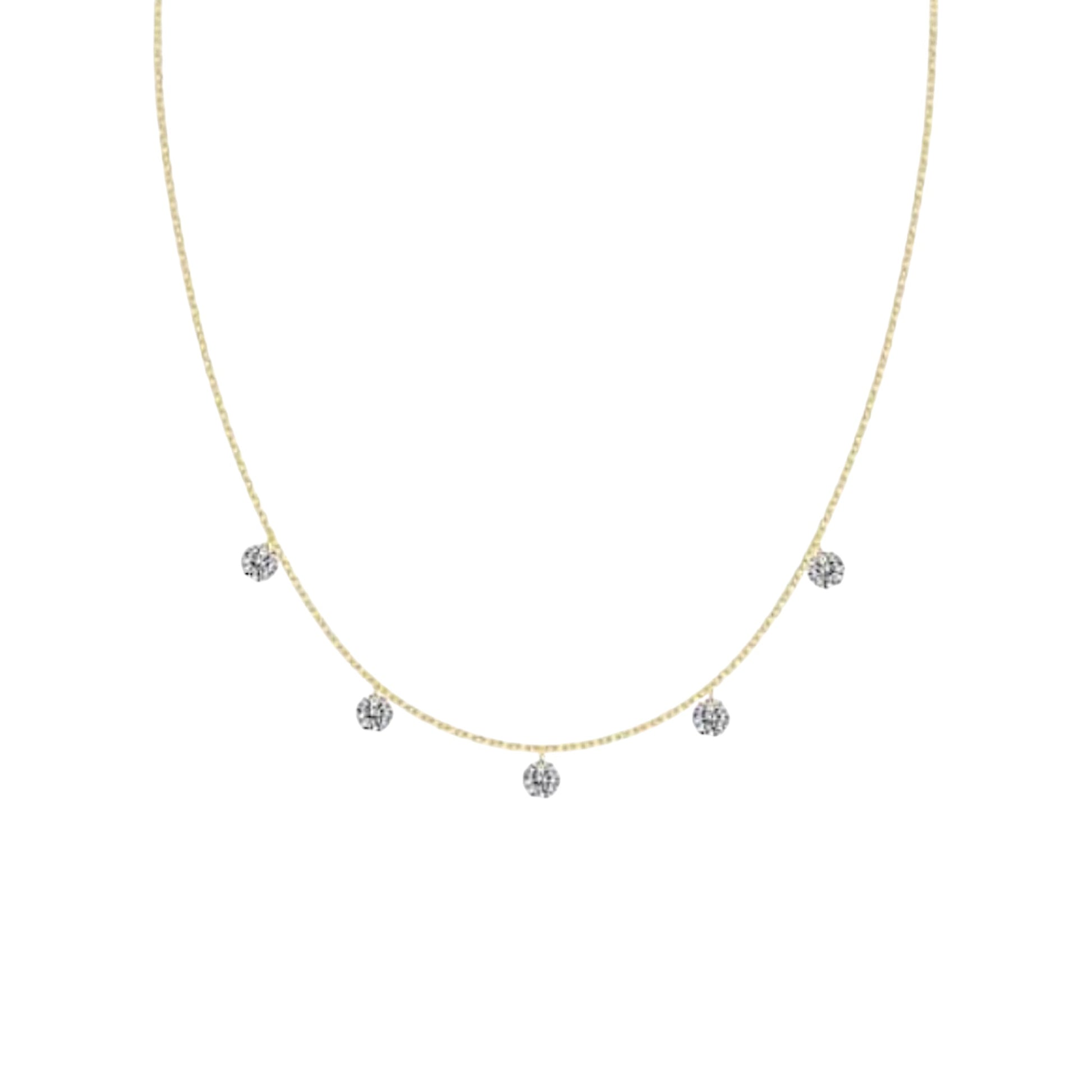 Gold sparkle stone necklace with five zirconia stone accents on a delicate chain