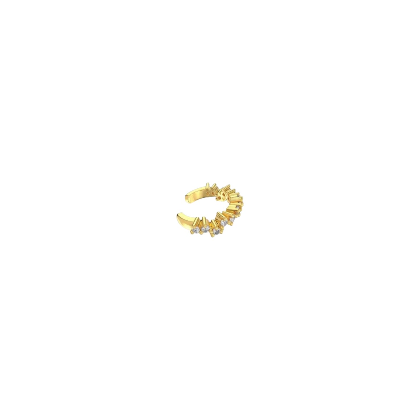 Gold radiant ear cuff in 925 sterling silver with sculpted textured design for non-pierced cartilage styling.