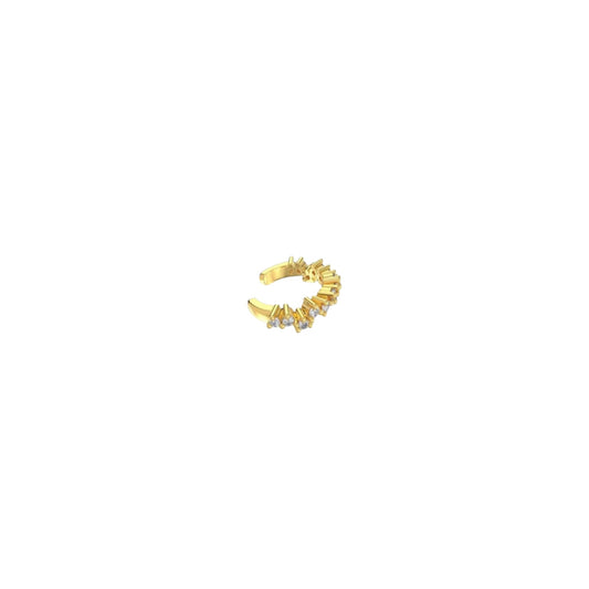 Gold radiant ear cuff in 925 sterling silver with sculpted textured design for non-pierced cartilage styling.