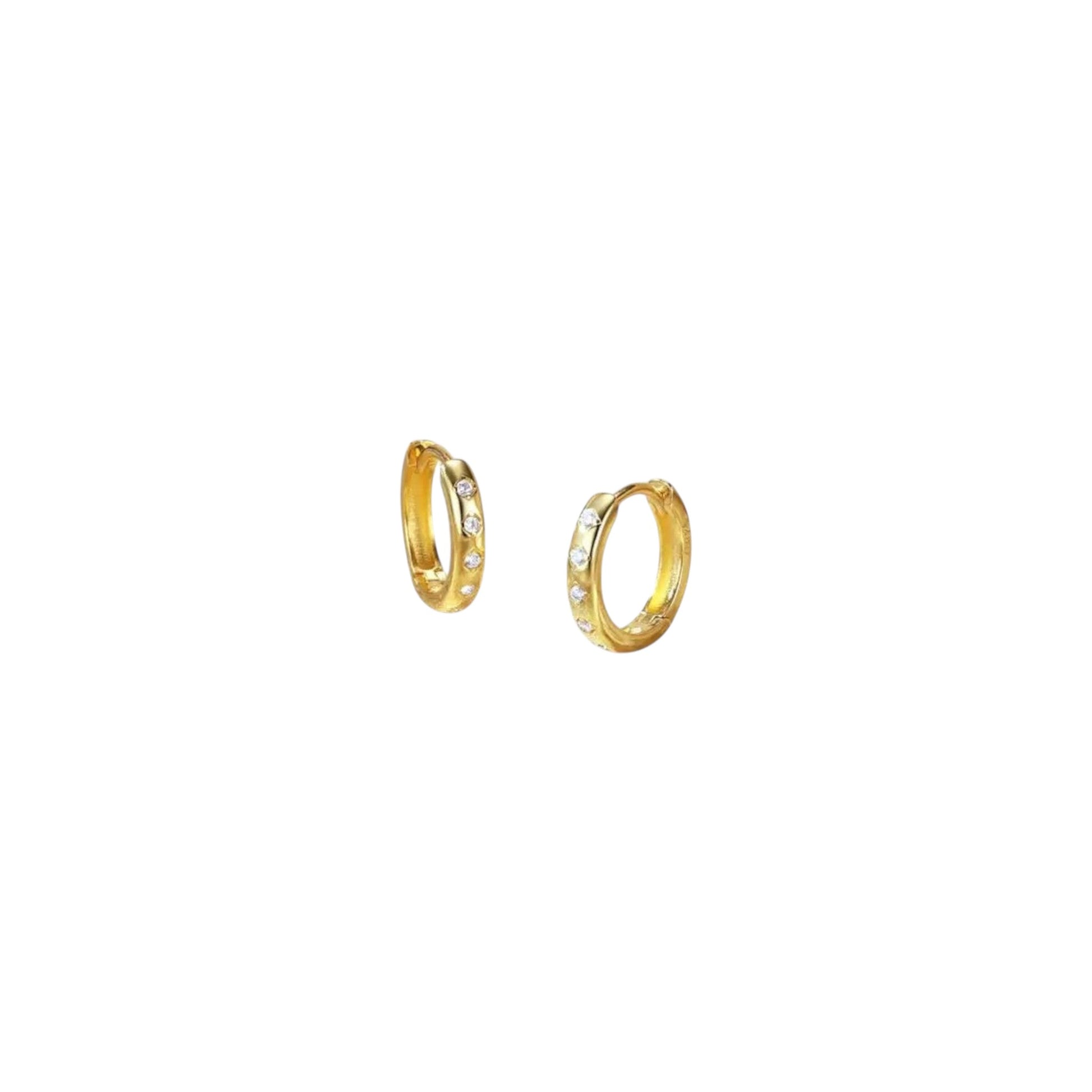 Gold stone detail huggie earrings in sterling silver with zirconia detailing