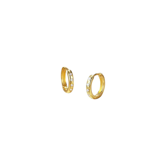 Gold stone detail huggie earrings in sterling silver with zirconia detailing