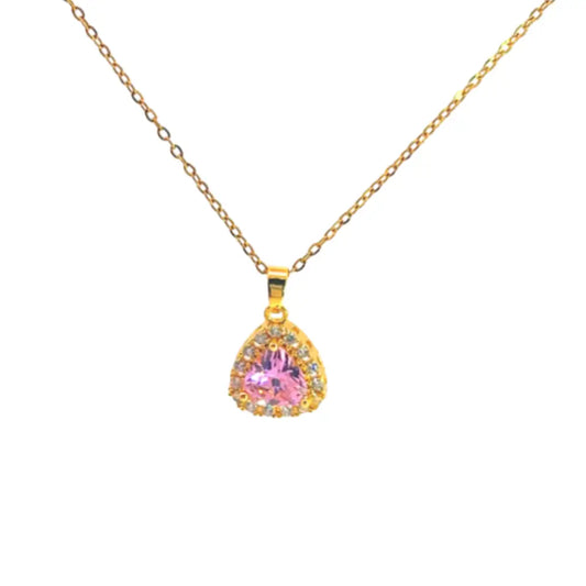 Gold Triangle Pink Stone Pendant Necklace Necklaces