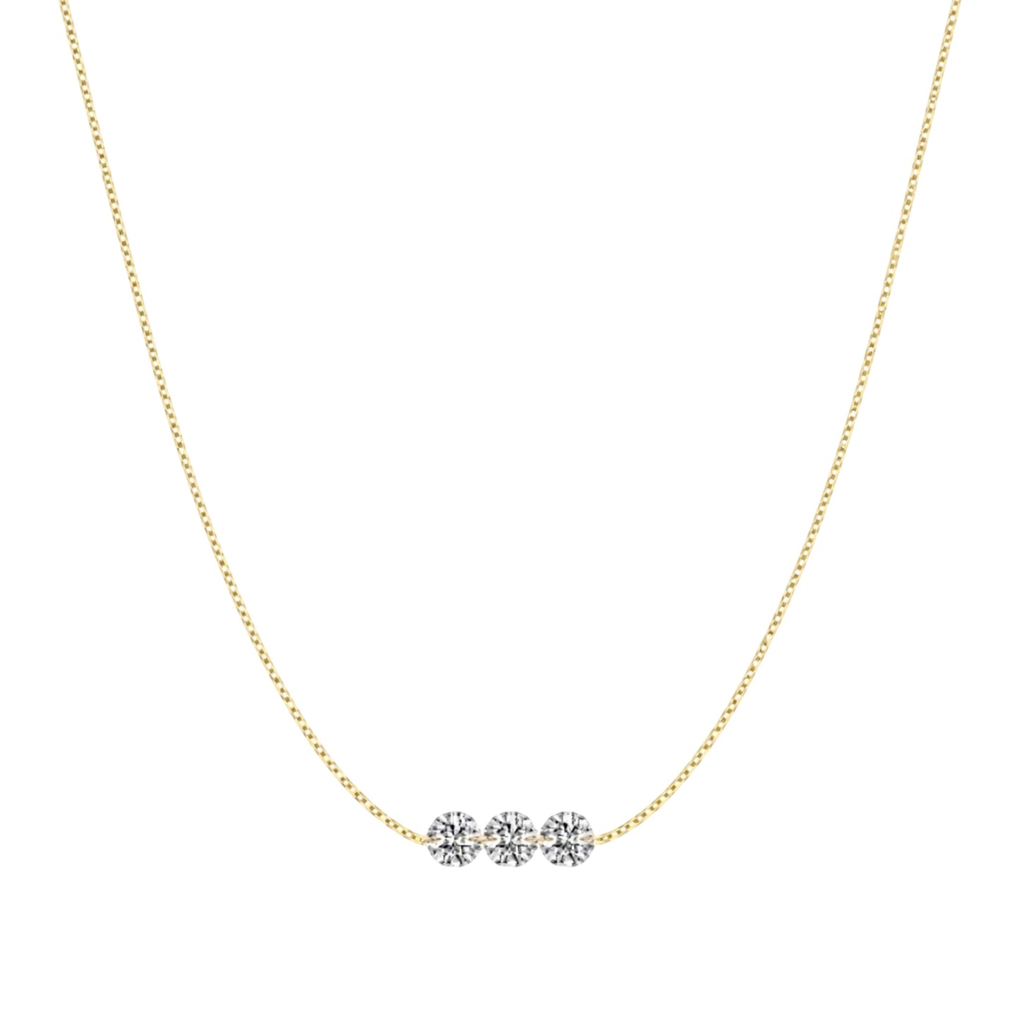 Gold triple stone necklace with three zirconia stones