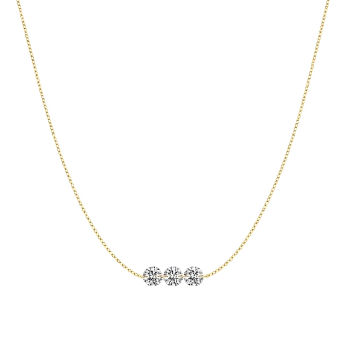 Gold triple stone necklace with three zirconia stones