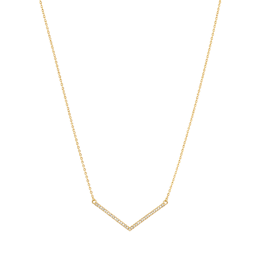 Gold V Necklace with closely set zirconia stones along the V-shaped centre