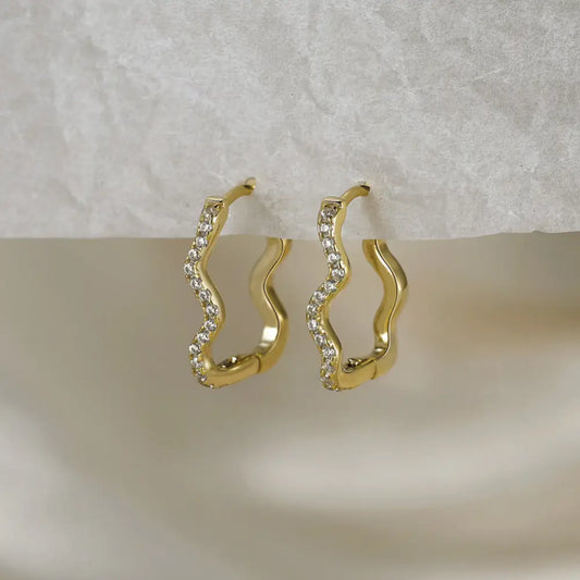 Gold Wave Pavé Hoop Earrings Earrings