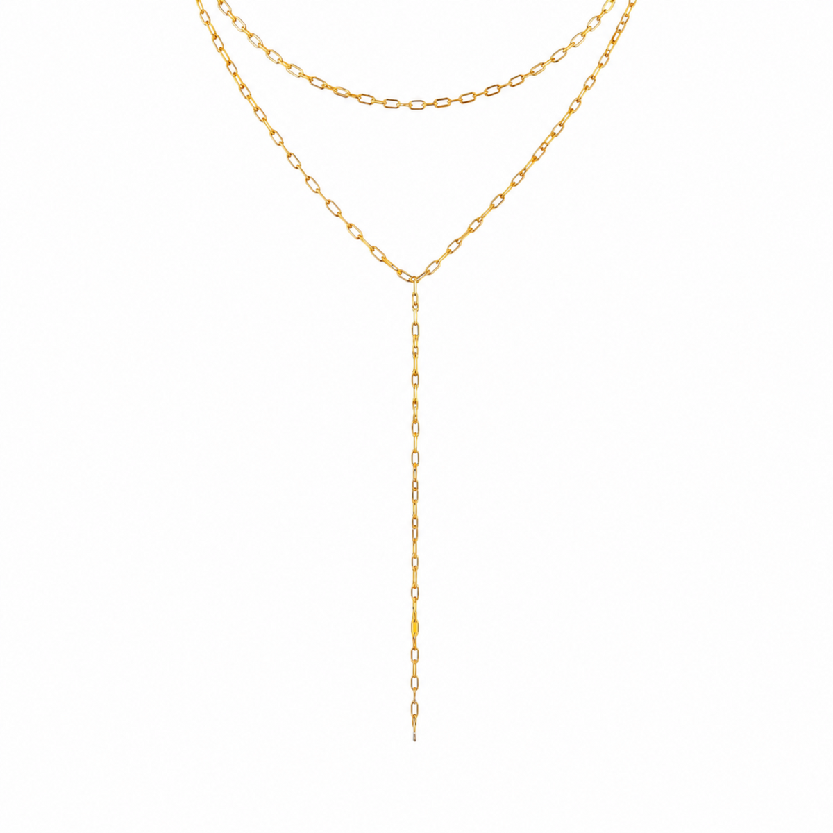 Gold layered Y necklace with delicate elongated chain drop