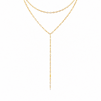 Gold layered Y necklace with delicate elongated chain drop