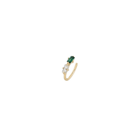 Gold green baguette ear cuff with zirconia accents in 925 sterling silver (11mm)
