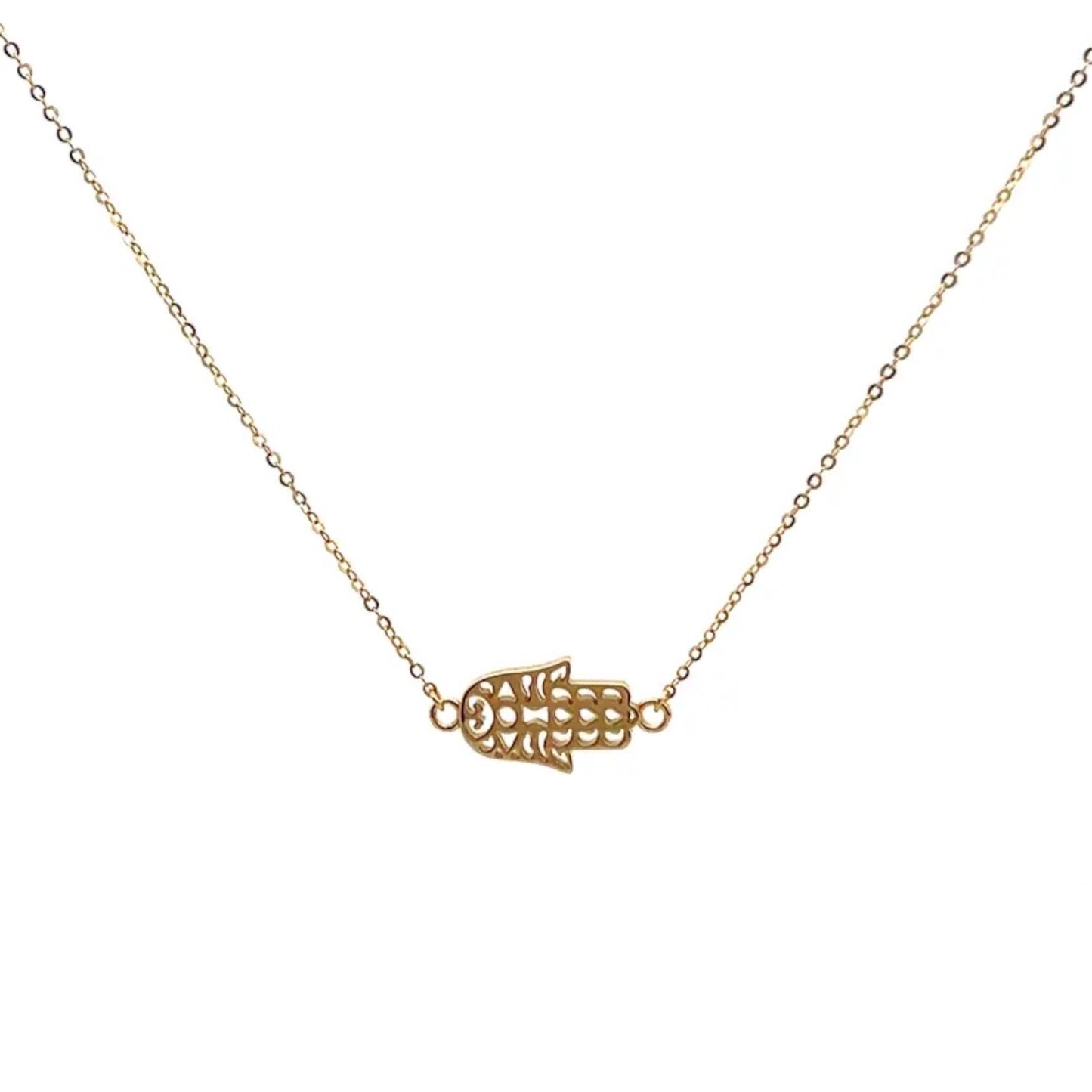 Openwork Hamsa necklace in gold plated 925 sterling silver symbolising protection