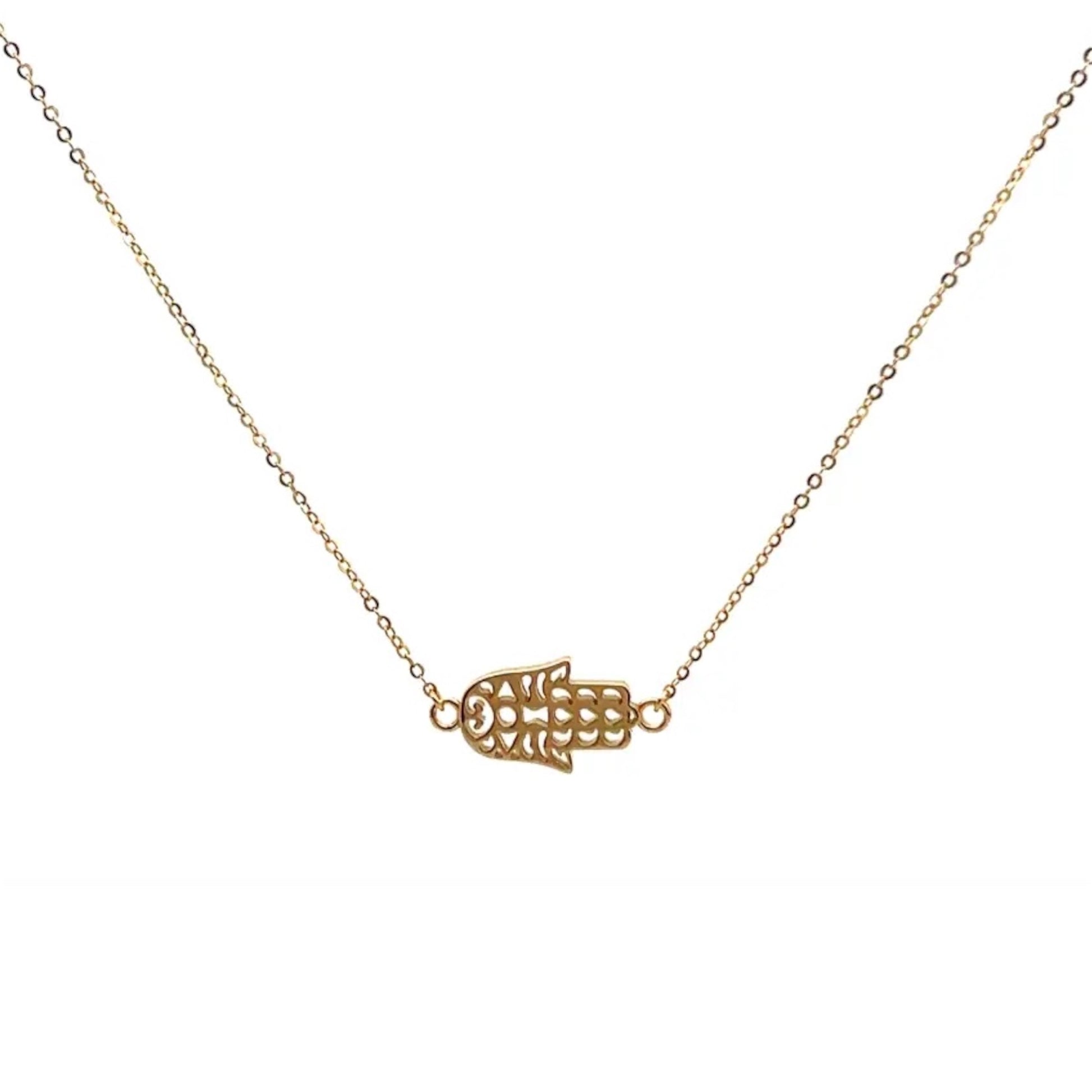 Openwork Hamsa necklace in gold plated 925 sterling silver symbolising protection