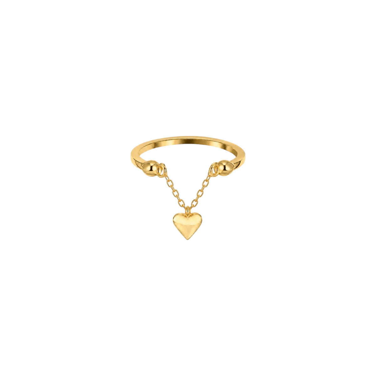 Scandal Kiss Gold Heart Chain Ring in 14ct Gold plated 925 Sterling Silver with a delicate heart charm