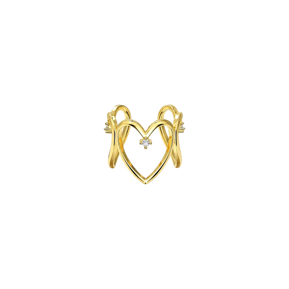Gold Heart Embrace Ring in 18ct Gold plated 925 Sterling Silver with sculptural curves and zirconia detail
