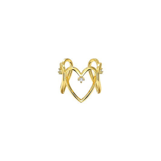 Gold Heart Embrace Ring in 18ct Gold plated 925 Sterling Silver with sculptural curves and zirconia detail