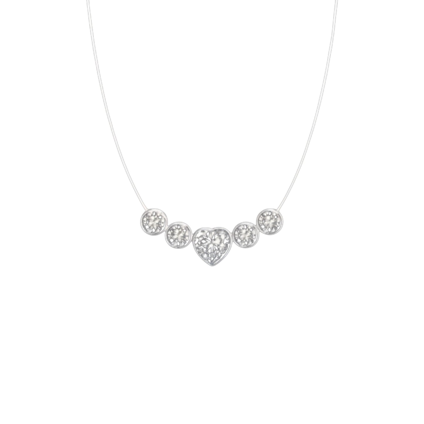 Heart Illusion Necklace in sterling silver with floating heart zirconia centre and adjustable chain
