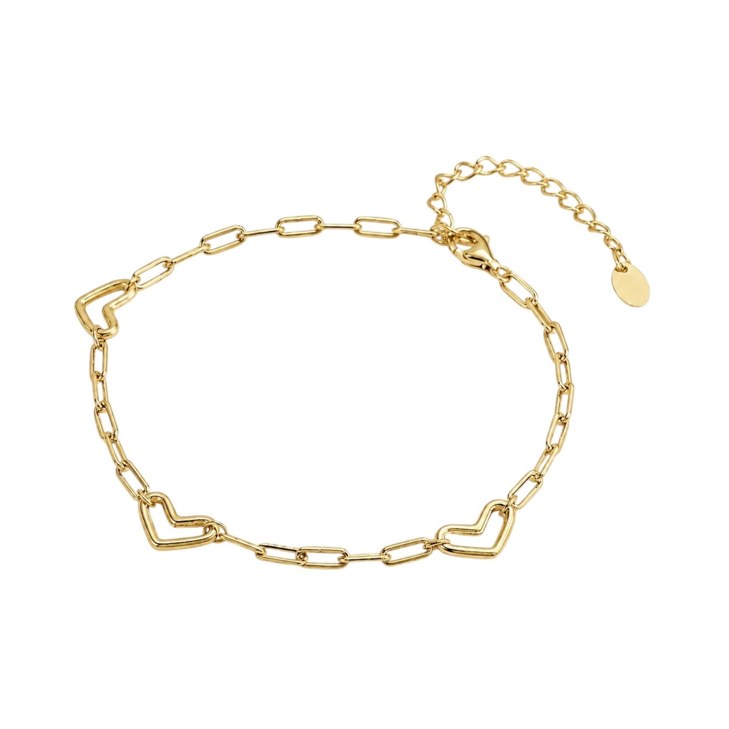 Gold Heart Link Bracelet in 14ct Gold plated 925 Sterling Silver with polished open-heart details