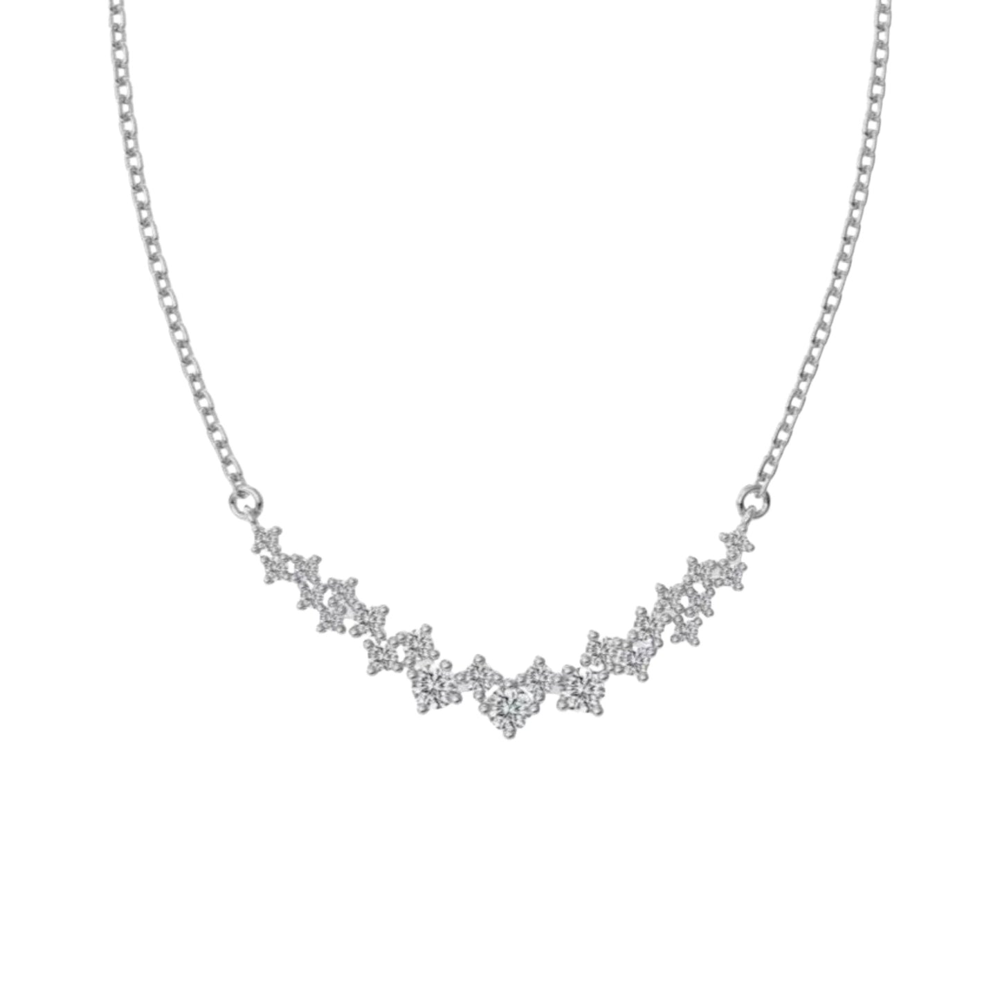 Heart Sparkle Necklace in 925 Sterling Silver with White Gold plating, featuring a heart-shaped zirconia centre and sparkling stone detail