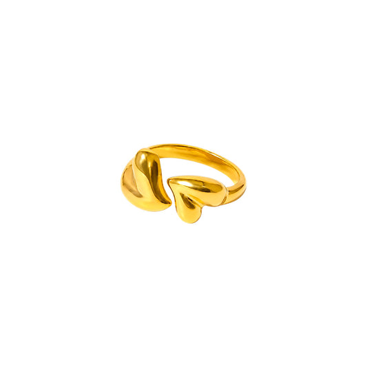 Gold Heart Wrap Ring in 18ct Gold plated Stainless Steel with two sculpted heart forms