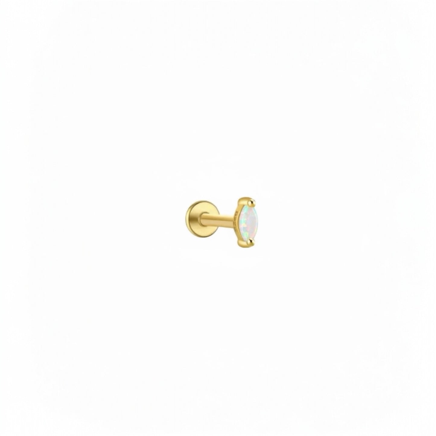 Gold iridescent cartilage stud earring with luminous crystal stone.