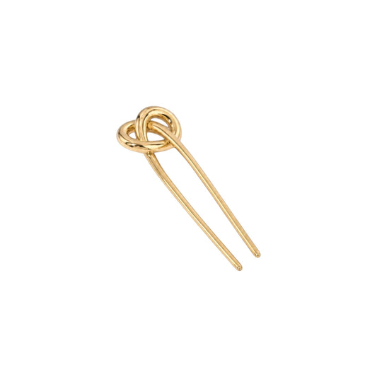 Gold Knot Hair Pin in 18ct Gold plated Stainless Steel with an interwoven knot and two slender prongs