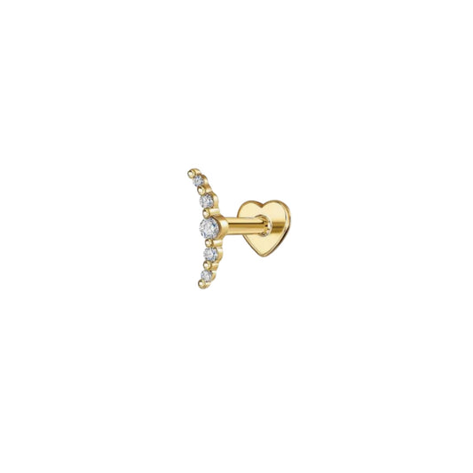Lustre Arc Cartilage Stud in 18ct gold plated 925 sterling silver measuring 1.1cm with curved zirconia stones and screw-back closure