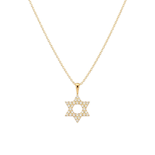 Scandal Kiss gold plated sterling Gold Magen David Necklace in 925 Sterling Silver with sparkling zirconia detailing