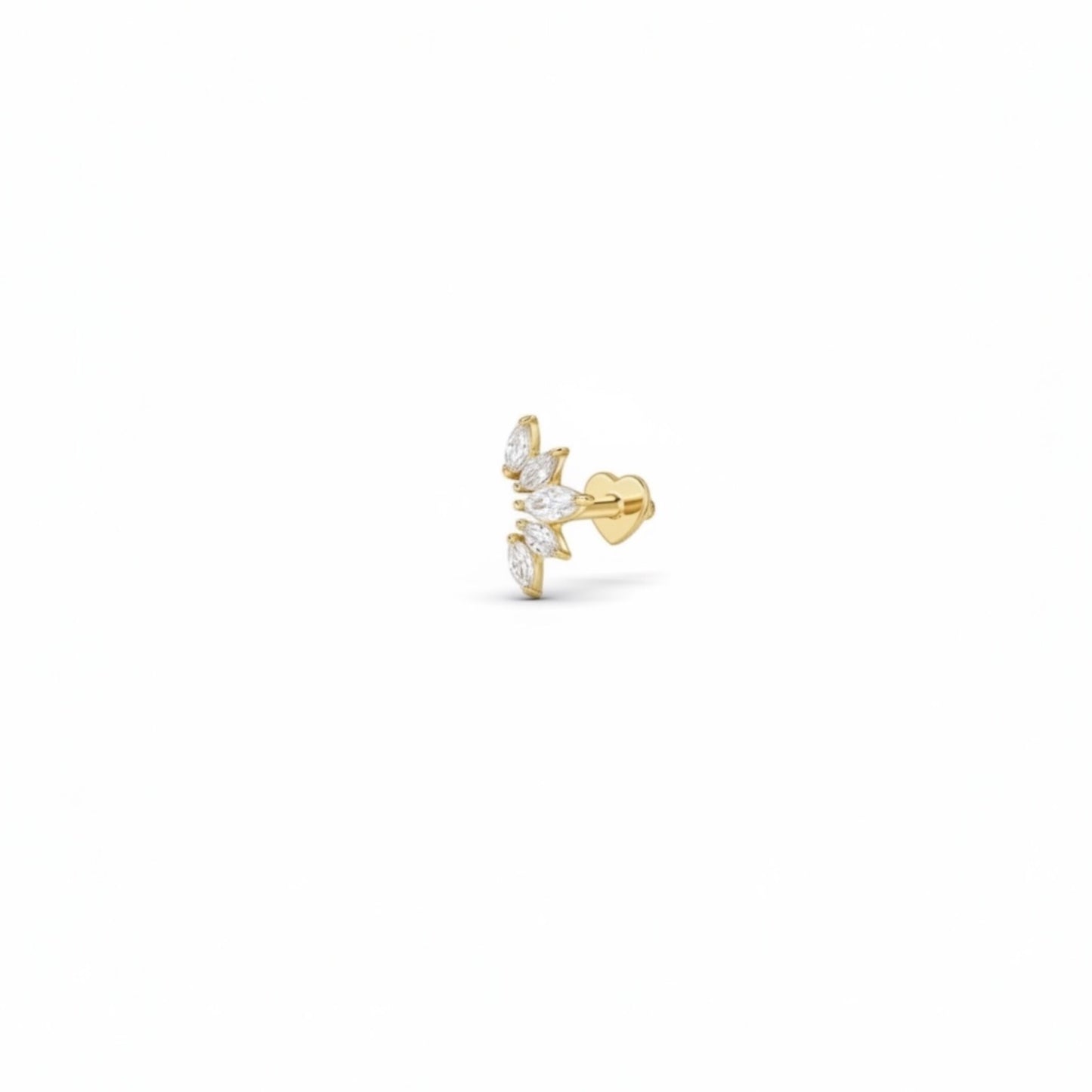 Gold marquise arc cartilage stud earring with five zirconia stones.