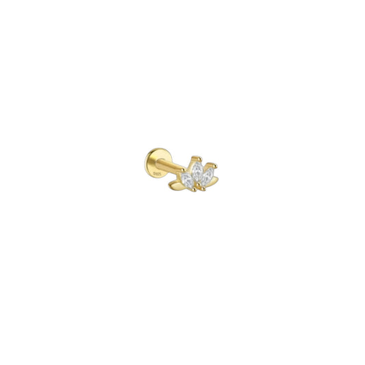 Gold marquise trio cartilage stud earring with zirconia stones in 925 sterling silver (0.79cm)