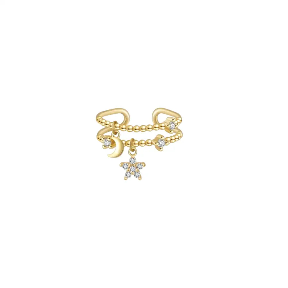Moon and Star Charm Ring Rings