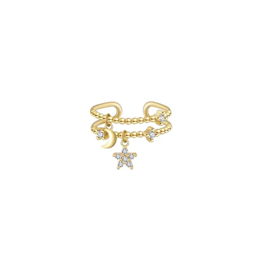 Moon and Star Charm Ring Rings