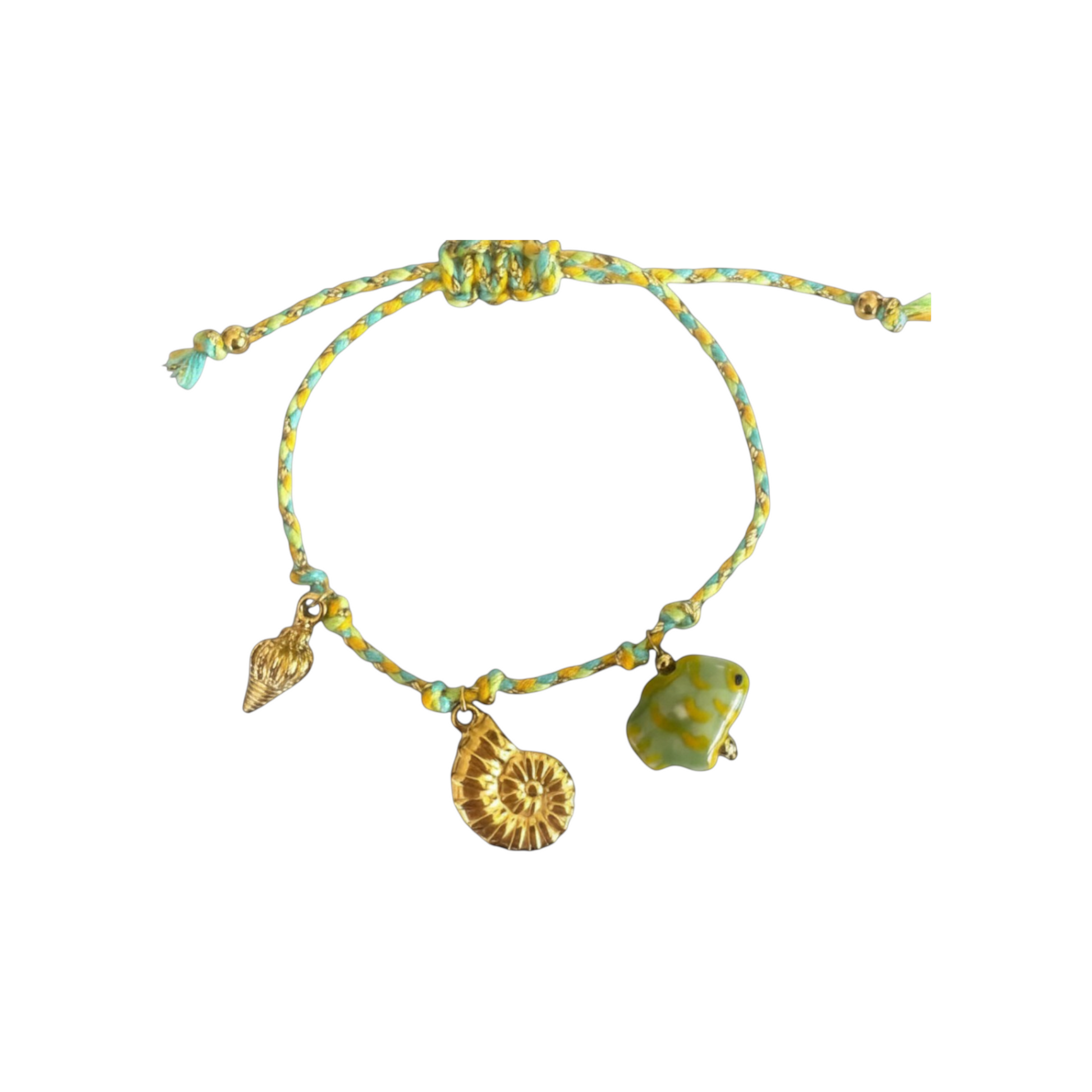 Ocean Charm Bracelet with ocean-inspired charms, colourful fish bead and an adjustable braided cord