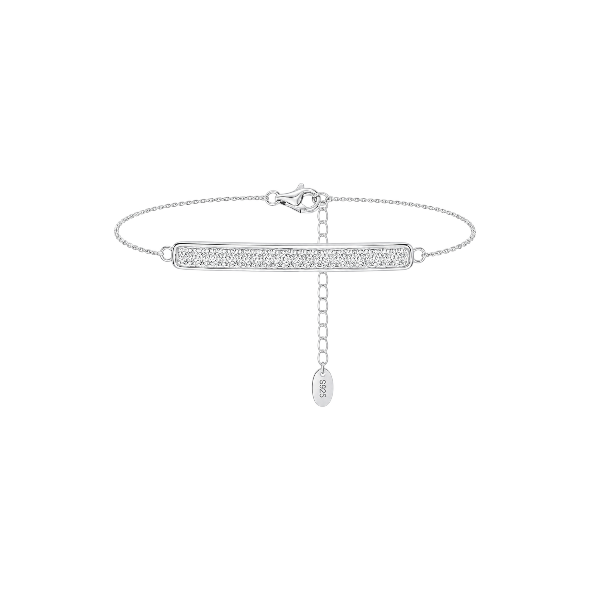 Pavé Bar Anklet in 925 Sterling Silver with White Gold plating featuring brilliant pavé zirconia