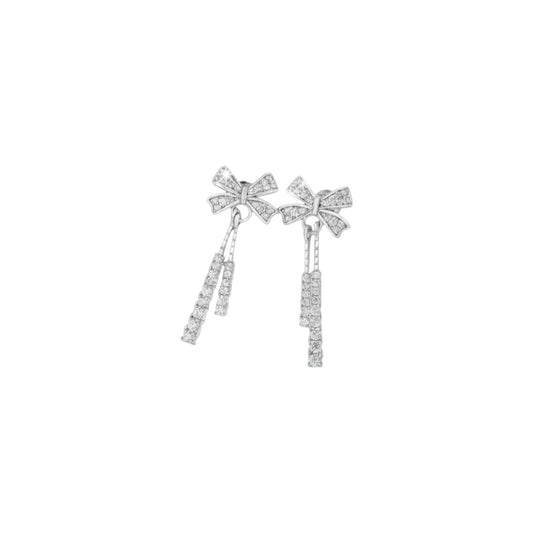 White gold pavé bow drop stud earrings in sterling silver with zirconia detailing