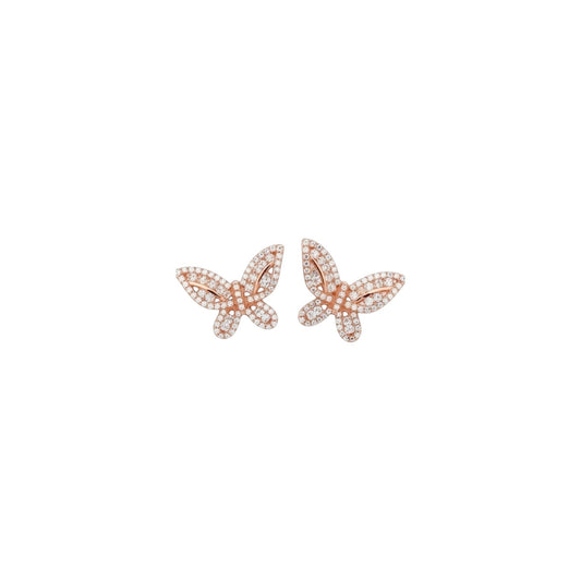 Rose gold pavé butterfly stud earrings in sterling silver with zirconia detailing