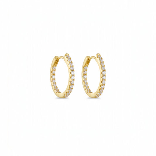 Pavé Hoop Earrings in 15.7mm gold plated finish with inner and outer zirconia stones