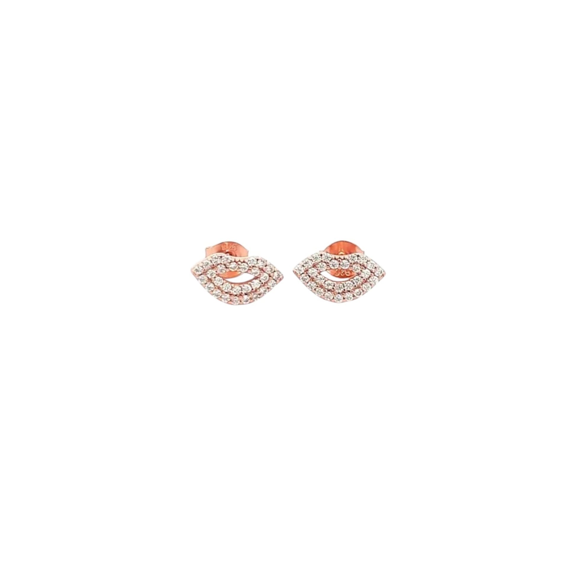 Rose gold pavé lip stud earrings in sterling silver with zirconia detailing