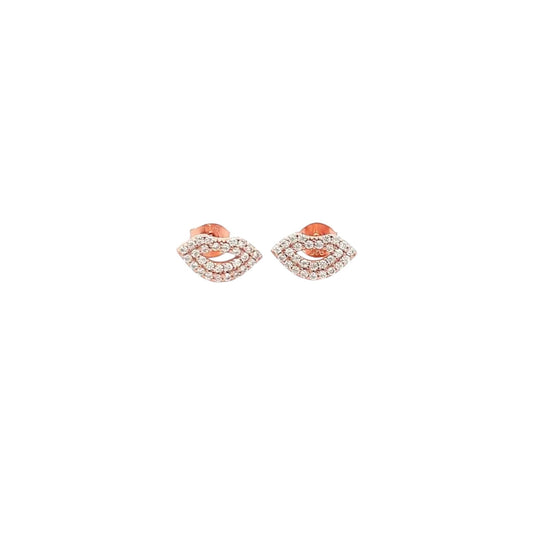 Rose gold pavé lip stud earrings in sterling silver with zirconia detailing
