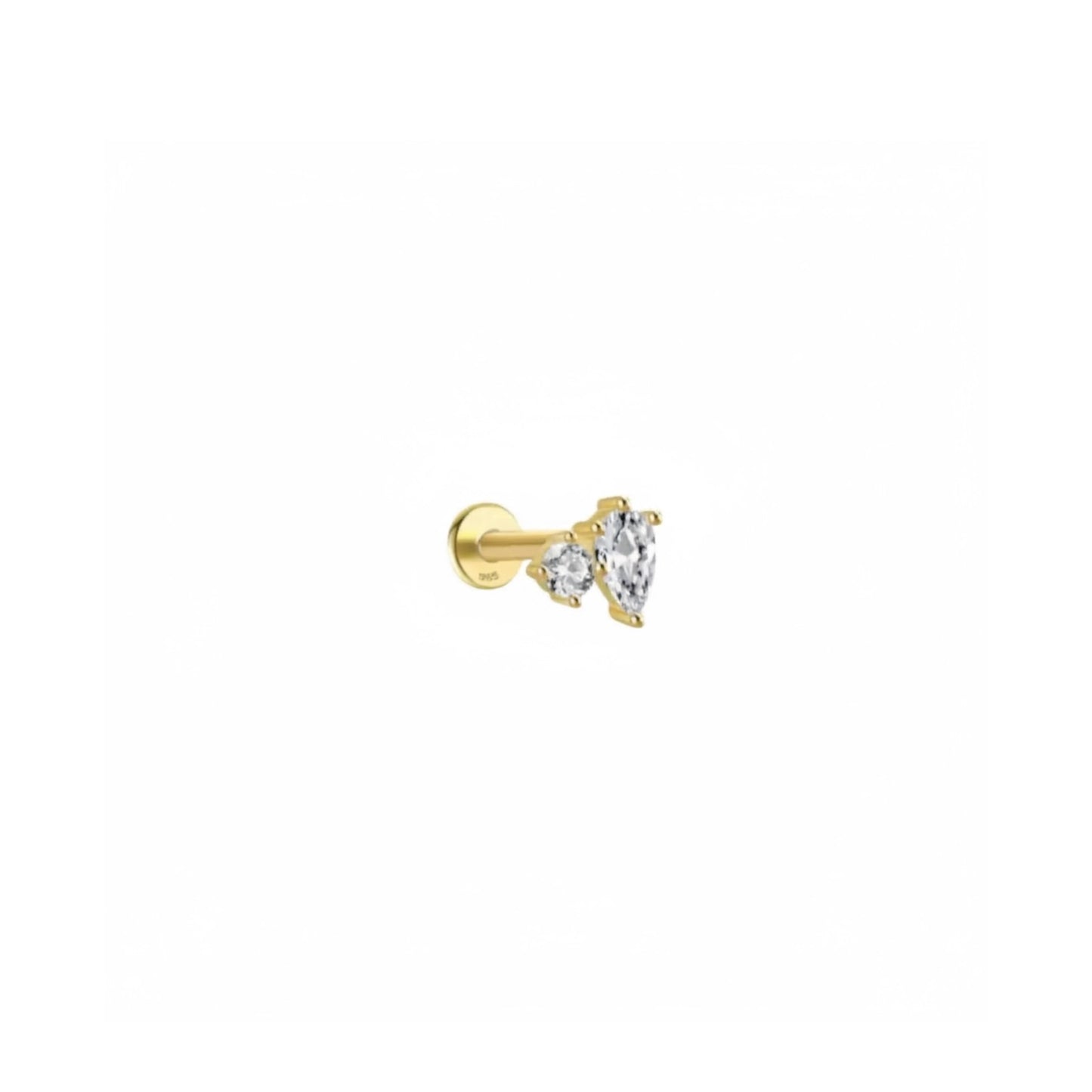 Gold pear duo cartilage stud earring with round and pear zirconia stones in 925 sterling silver (0.79cm)