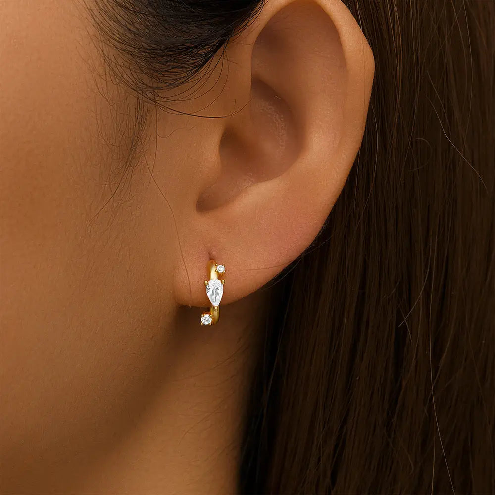 Pear Stone Hoops Earrings