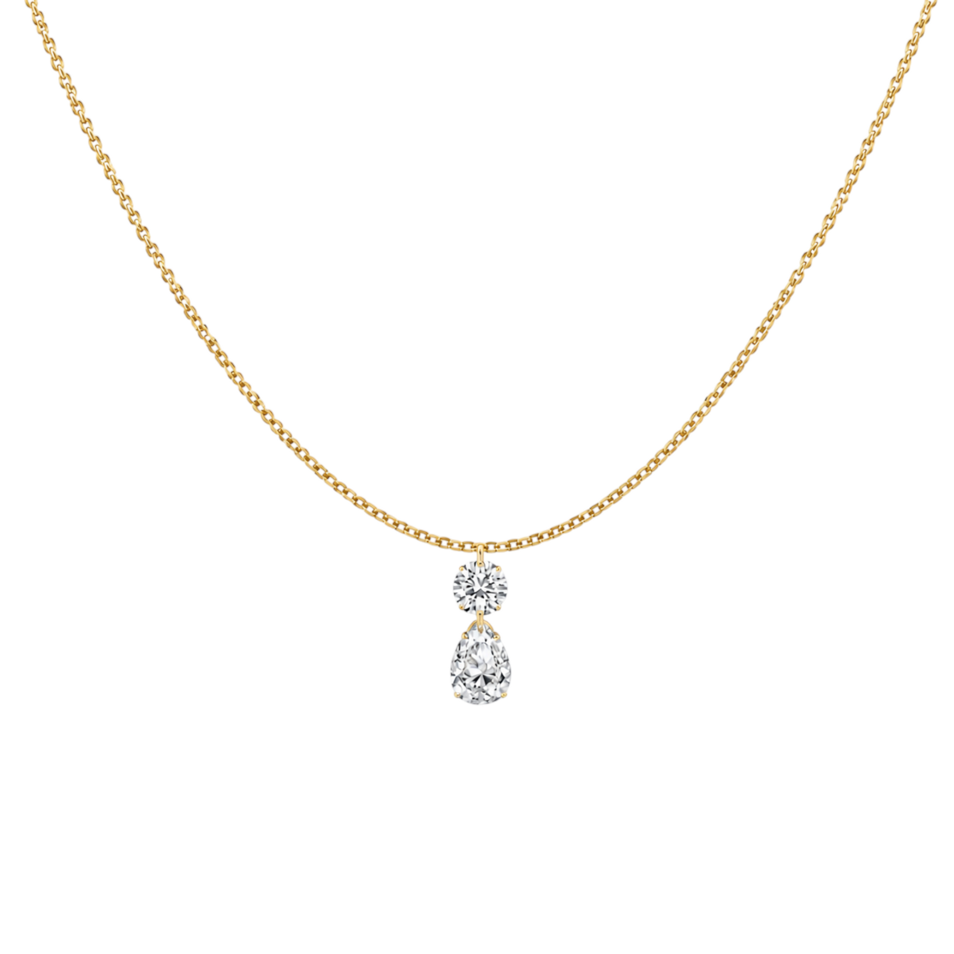 Pear Stone Necklace in 925 Sterling Silver with 18ct Gold plating featuring brilliant round and pear-shaped zirconia
