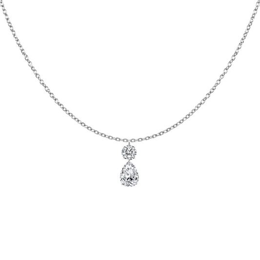 Pear Stone Necklace in 925 Sterling Silver with Rhodium plating featuring brilliant round and pear-shaped zirconia