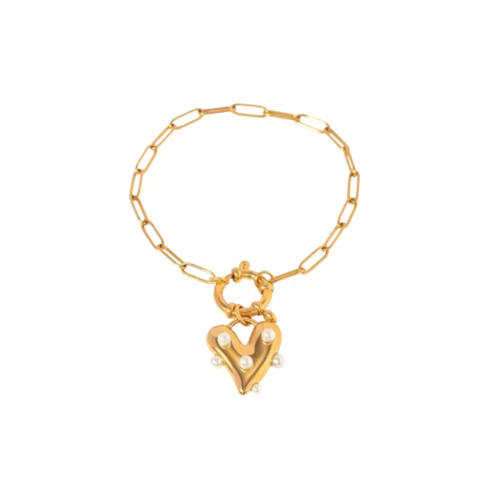 Pearl Heart Charm Link Bracelet Bracelets