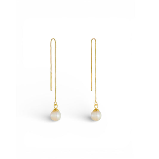 Pearl threader earrings 925 sterling silver 18ct gold plated long pearl drop earrings