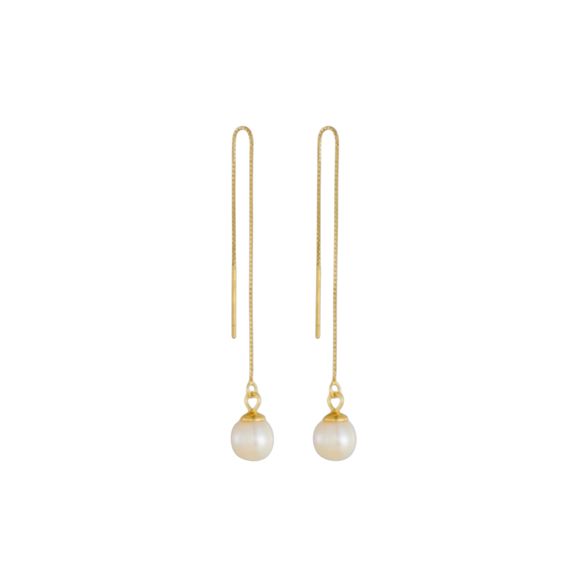 Pearl threader earrings 925 sterling silver 18ct gold plated long pearl drop earrings