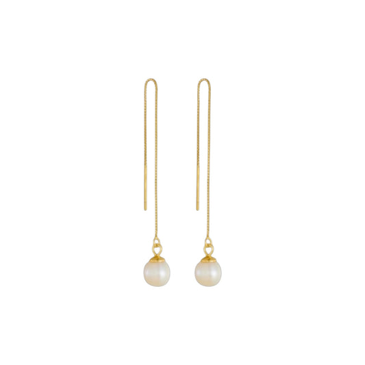 Pearl threader earrings 925 sterling silver 18ct gold plated long pearl drop earrings