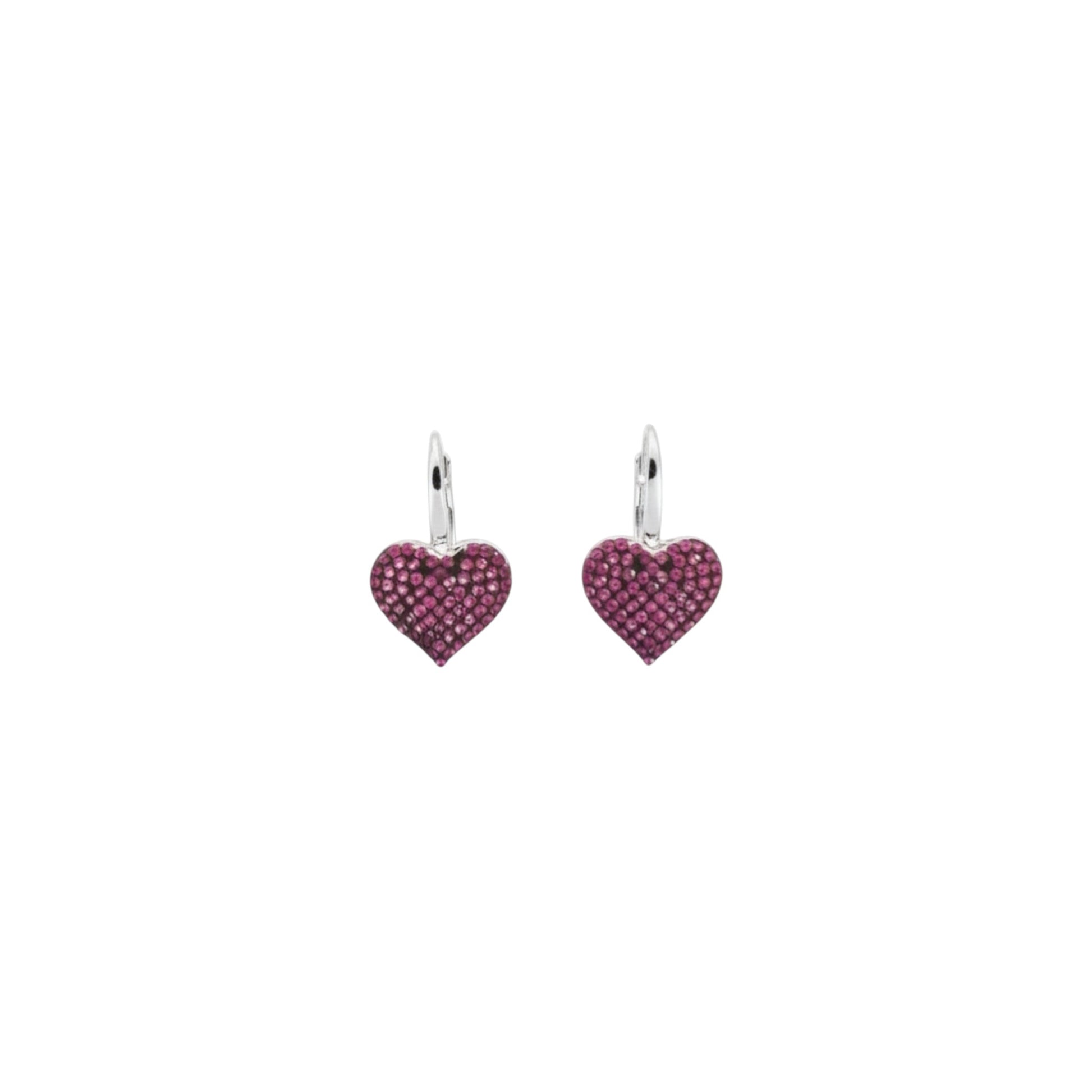 Pink pavé heart earrings in sterling silver with pink zirconia detailing