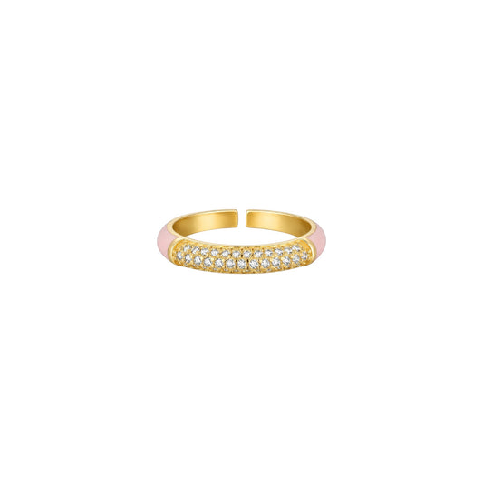 Scandal Kiss Pink Pavé Ring in 18ct Gold plated 925 Sterling Silver with pink detailing and sparkling zirconia