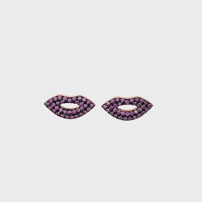 Dark Pink Sparkling Lip Stud Earrings