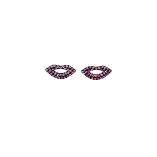 Purple pave lip stud earrings in rose gold plated 925 sterling silver
